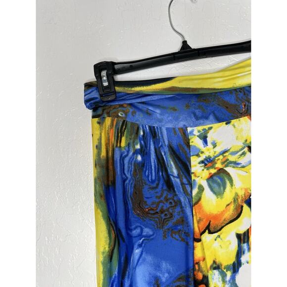 Maximalist Abstract Cullotte Pants Full Length Yellow & Blue Floral Waves NWOT - Picture 9 of 13